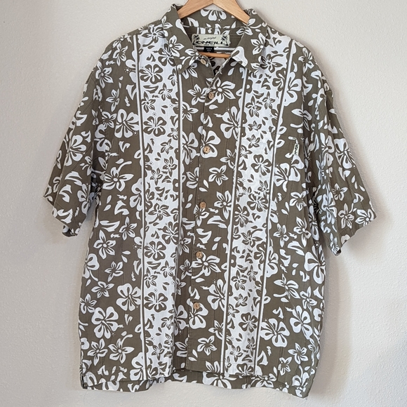 O'Neill Other - O'Neill Button Up Tropical Green/White Floral Hawaiian Short Sleeve